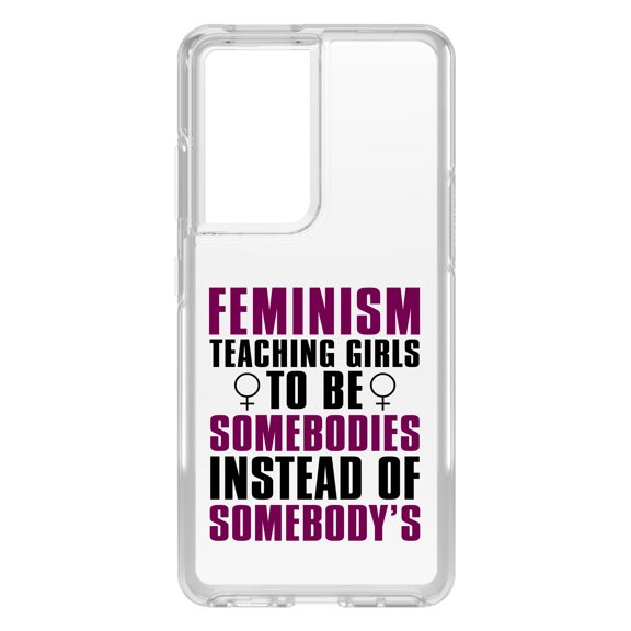 DistinctInk Clear Shockproof Hybrid Case for Galaxy S21 ULTRA 5G (6.8" Screen) - TPU Bumper Acrylic Back Tempered Glass Screen Protector - Feminism - Somebodies vs Somebody's