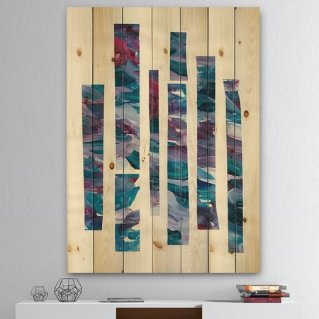 Multi Color Natural Wood - DESIGN ART Designart 'Ribbons of Jewels I' Modern Geometric Print on Natural Pine Wood - Multi-color