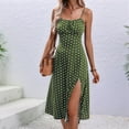 thumbnail image 5 of Womens Polka Dot Sundresses Spaghetti Strap Summer Slim Fit Side Slit Midi Dress A Line Beach Dress Light Green L, 5 of 8