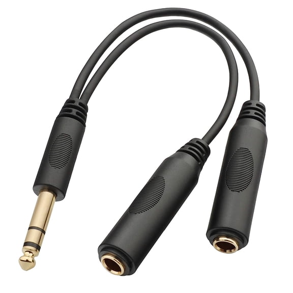 6.35mm (1/4 inch) Jack Splitter Cable, 20cm (8 inches), Headphone Splitter Cable, Splitter, Stereo Male to Dual Stereo Female Jack, Compatible with Headphone, Amplifier, Karaoke