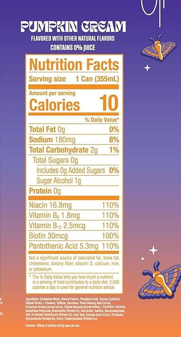 Alani Energy Drink Pumpkin Cream, Sugar Free, Low Calorie Energy Drinks, 12 Fl Oz Cans, 2 Cans!