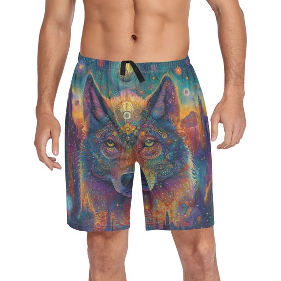 joogoo Mens Swim Trunks Wolf Bohemia Beach Shorts Drawstring Elastic Waist Swimwear Bathing Suits L