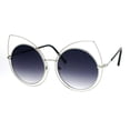 thumbnail image 2 of SA106 Wire Double Rim Round Circle Flat Lens Womens Retro Diva Sunglasses Silver Smoke, 2 of 3