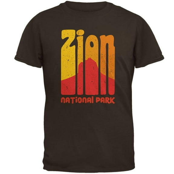 National Park Retro 70s Color Bars Zion Mens T Shirt Brown MD