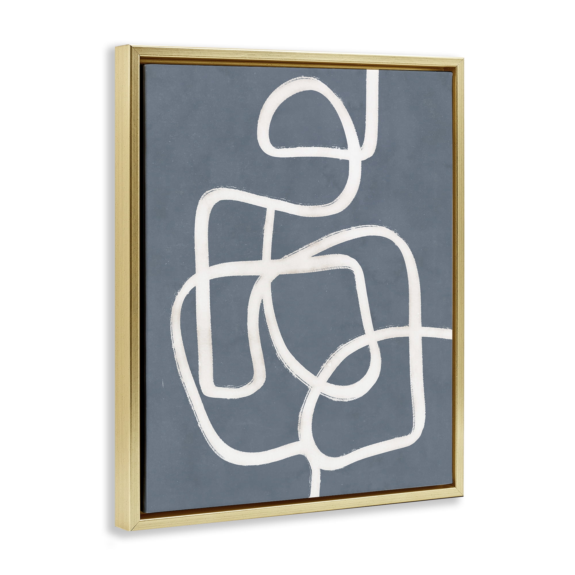 Stupell Industries Blue Freeflow Line Abstract Painting Gold Floater Framed Canvas Art Print Wall Art, 17 x 21