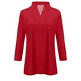 thumbnail image 4 of Resicozy 3/4 Length Sleeve Womens Tops 2026 Spring Summer Collared Polo Shirts V Neck Casual Basic Solid Polos Shirt Red S, 4 of 4