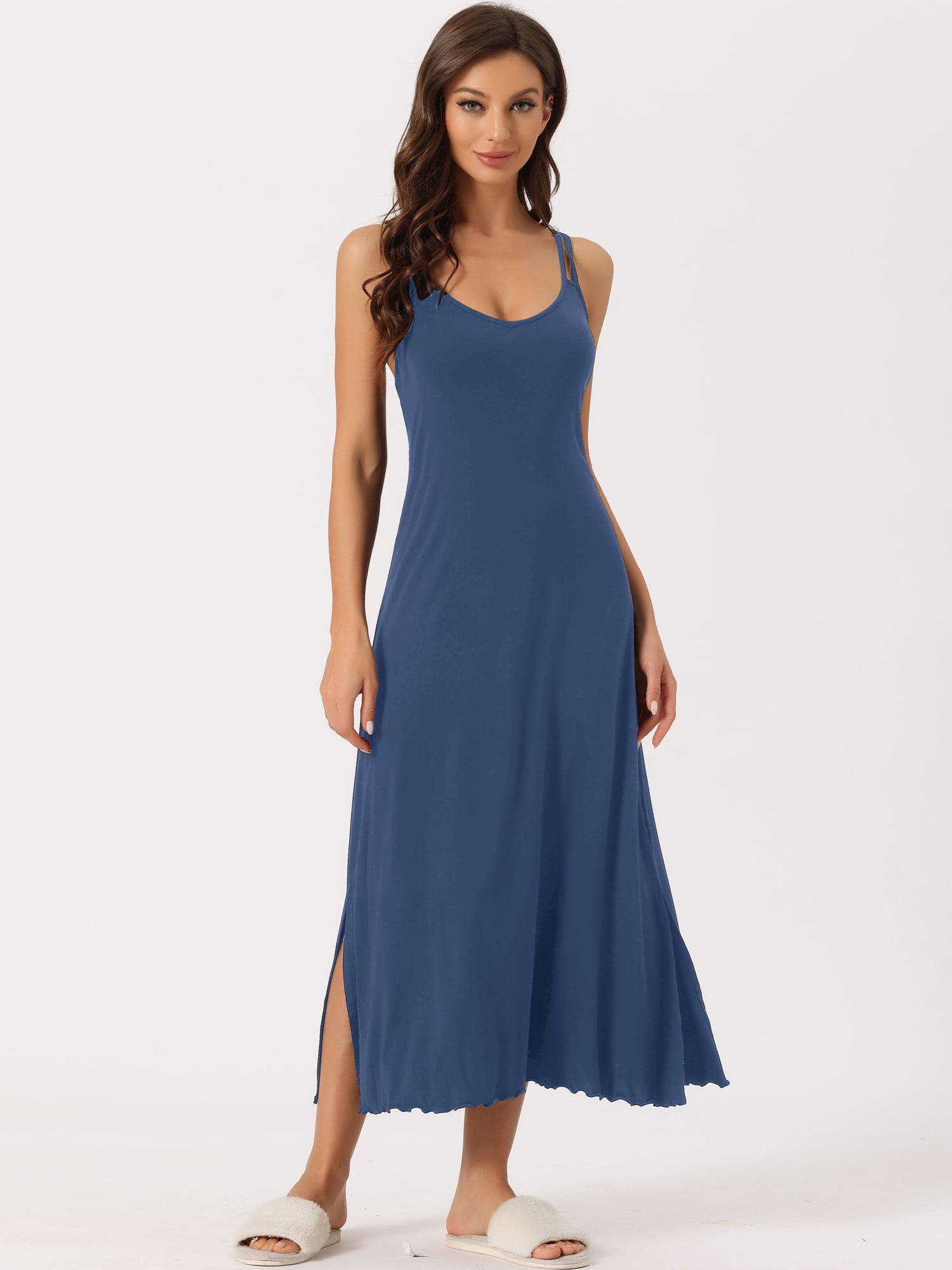 DARING DIVA Women's Lingerie Nighties Midi Racer Back Pajama Dress XL Dark Blue
