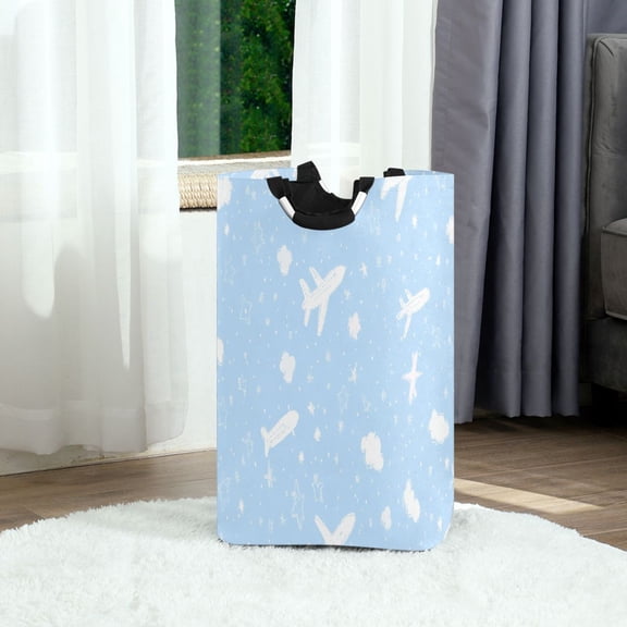 Airplane Pattern Design Foldable Laundry Hamper 12.6x11x22.7in with Handles for Bathroom Bedroom Storage