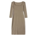 thumbnail image 3 of Robe Longue Moulante pour Femmes Couleur Unie Tricotée Col Carré Manches Longues Robe Printemps Automne Fête Club Robe Moulante, 3 of 9
