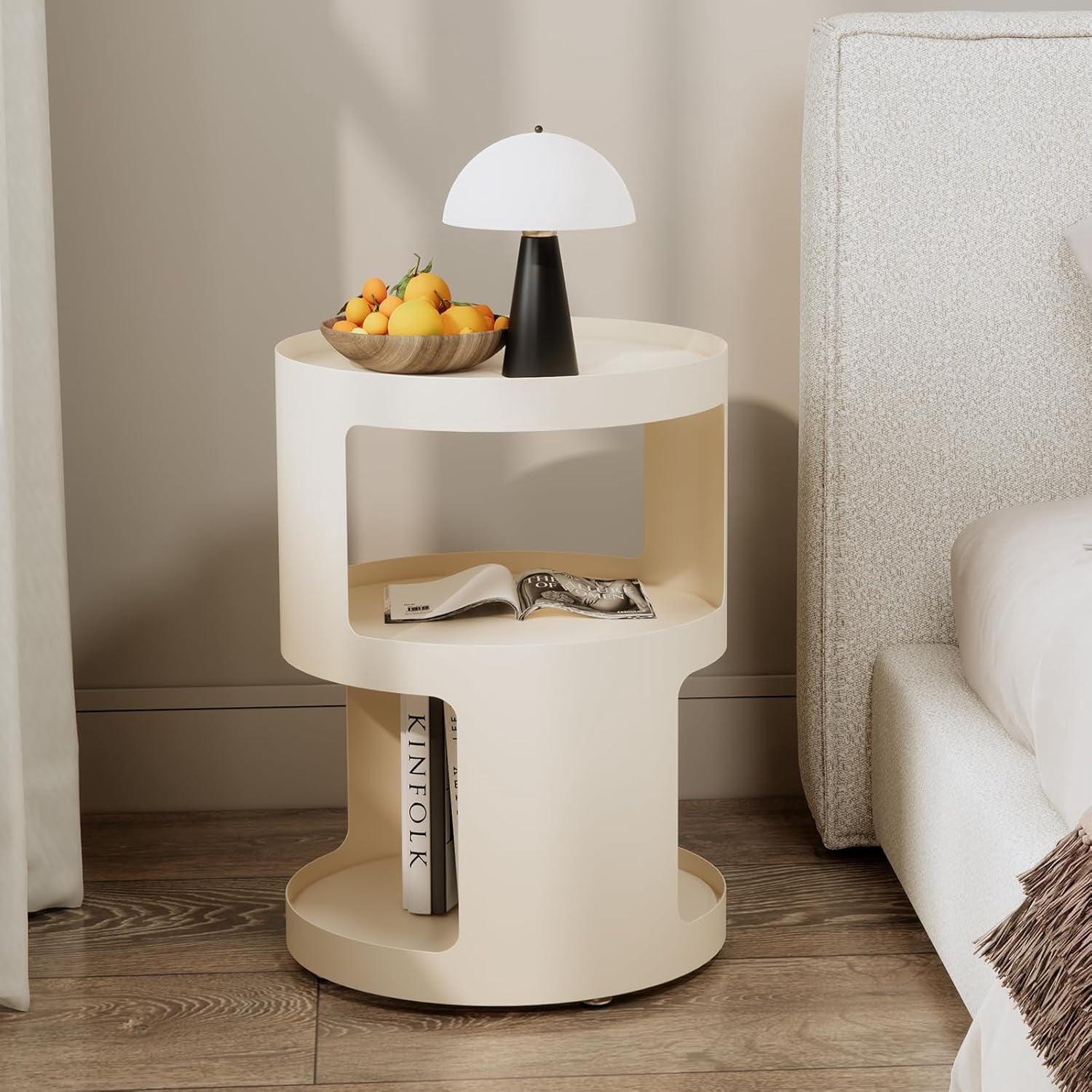 XIV Side Table, Round End Table, Metal Accent Table, Modern Nightstand, Small Bed Side Table for Living Room Bedroom Outdoor Entryway, No Assembly Required