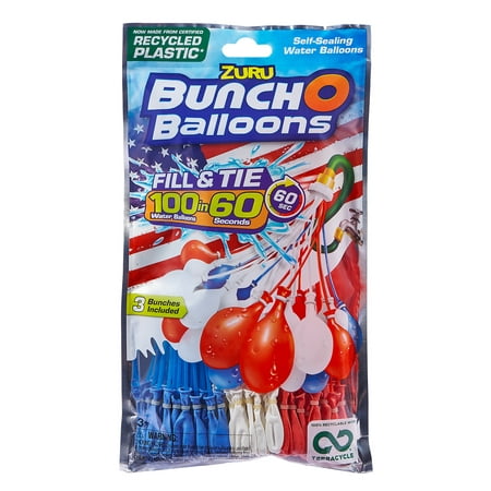 Bunch O Balloons 100 Red, White, and Blue Rapid-Filling Self-Sealing Water Balloons (3 Pack) by ZURU