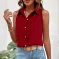 thumbnail image 7 of yoeyez Cotton Linen Tank Shirts for Women Sleeveless Laple Collared Tops Solid Color Button Up Blouses Work Shirts Casual Summer Tshirt Red,S, 7 of 7