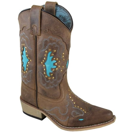 Smoky Mountain Girl's Moon Bay Brown Distress/Turquoise Western Boots 3716
