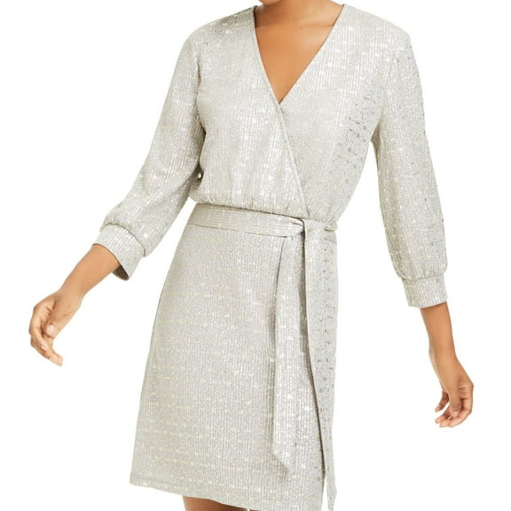 City Studio Womens Belted Metallic Print A-line Dress, Grey, Juniors, 11