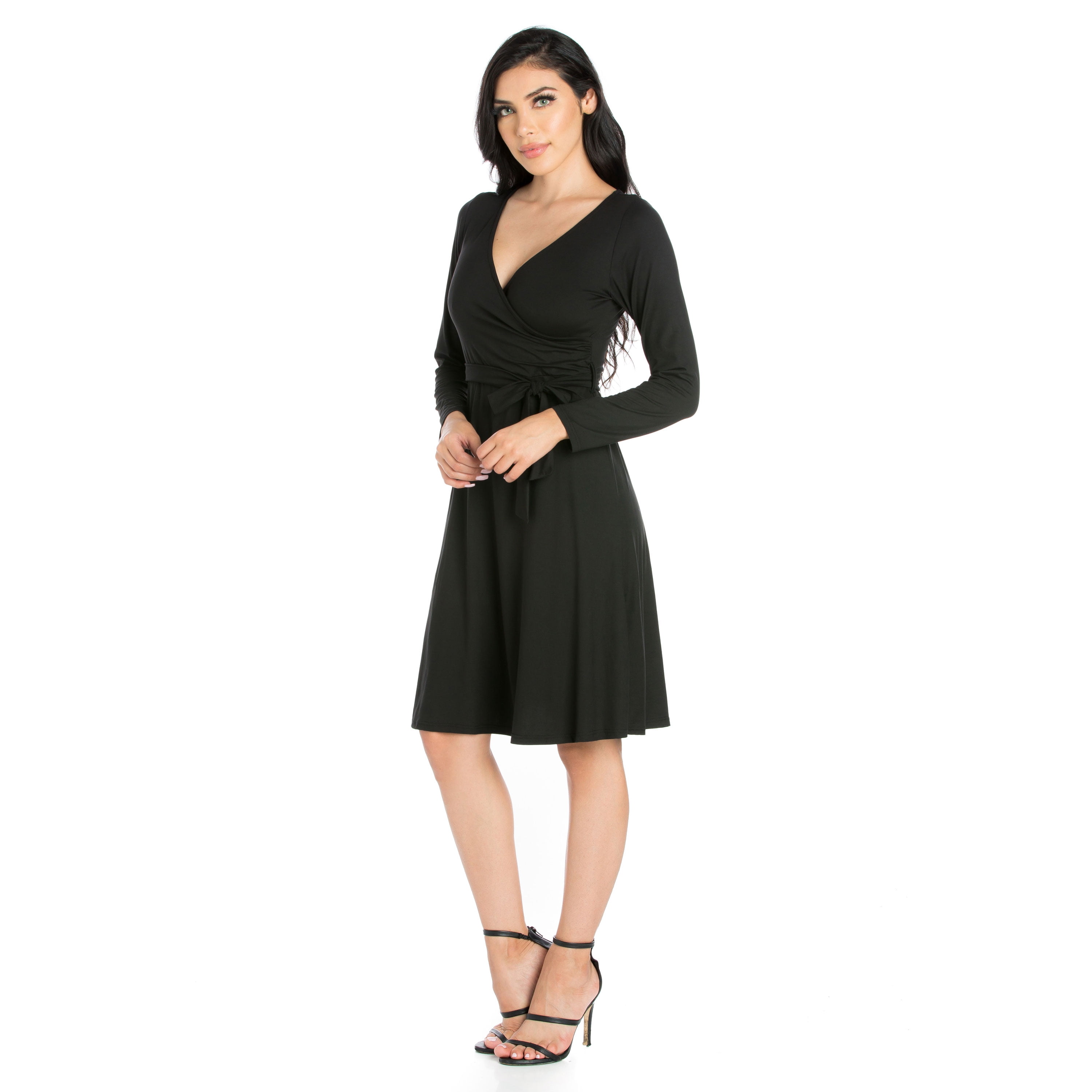 24seven Comfort Apparel Chic V-Neck Long Sleeve Wrap Dress
