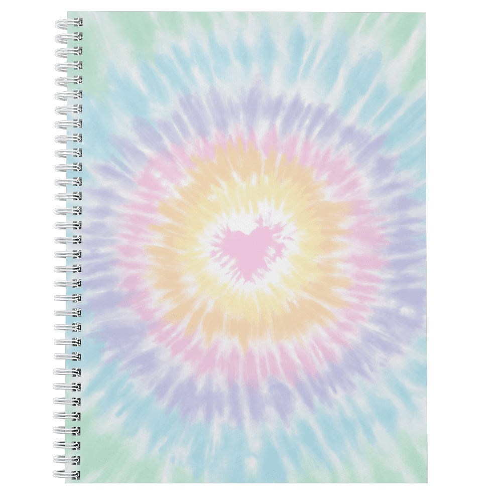 Softcover Love To Tie Dye 8.5" x 11" Trendy Spiral Notebook/Journal, 120 Wide Ruled Pages, Durable Gloss Laminated Cover, White Wire-o Spiral. Made in the USA