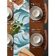 thumbnail image 2 of ERUNPONLY Geometric Stripes Table Runner - 120 Inch Long Ombre Teal White Sea Waves Cotton and Linen Blended Dress Scarves Farmhouse Table Runner for Kitchen Dining, Coffee Table, 13" x 120", 2 of 8