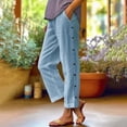 thumbnail image 2 of MDUKONU Women's Stylish Linen Trousers Wide Leg Natural Fabric Elastic Waistband Light Blue XXL, 2 of 4