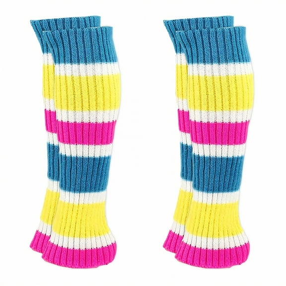 TELOLY 2Pairs Leg Warmers for Women Winter,Women'S Foot Warmers Leg Warmers for Girls,Knitted Sock Covers Leg Warmers 80S Women,Contrasting Colors3