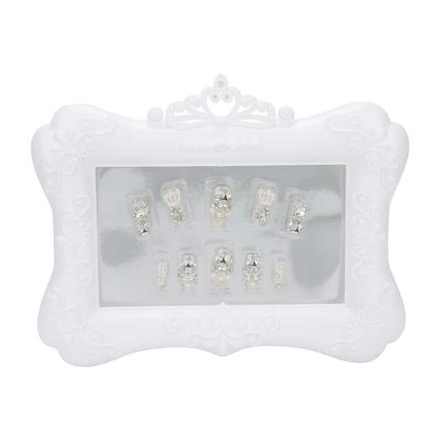 10 piezas/caja de uñas postizas con diamantes de imitación y perlas de imitación para mujeres y niñas, cobertura total