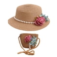 thumbnail image 1 of Sombrero de 56-58cm de circunferencia, sombrero protector solar para mujer, sombrero para sol y playa, Sombrero de Paja de verano, conjunto de sombrero para el sol y bolsa de paja, 1 of 5