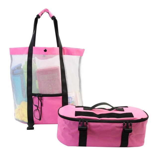 Bolsa de playa de malla grande, bolsa de playa fácil de limpiar y transpirable para hombres y mujeres, bolsa de almacenamiento con aislamiento desmontable