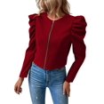 thumbnail image 2 of Womens Cropped Jacket Long Sleeve Zipper Up Coat Outwear Fall Outfit Shackets Red XXXL, 2 of 7