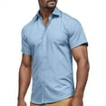 thumbnail image 2 of Camisas De Vestir Para Hombre Slim Fit Hombres Primavera Verano Casual Manga corta Camisas de playa Top Blusa Camisas (Light Blue, XXL), 2 of 5