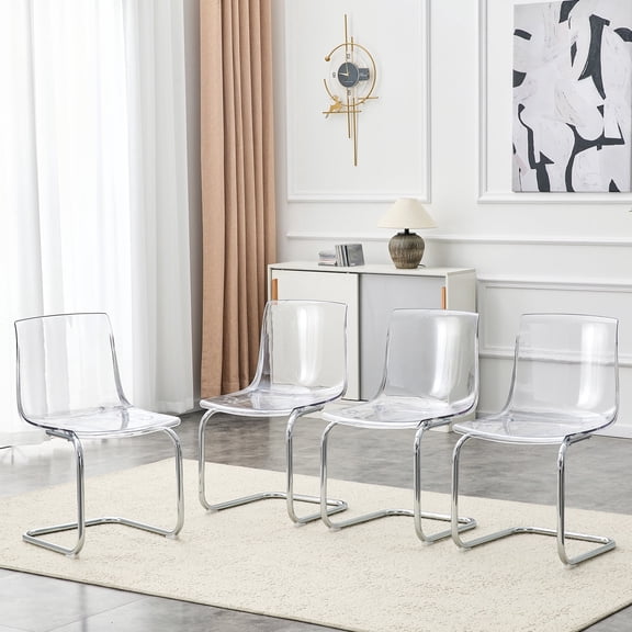 Modern Clear Acrylic Dining Chairs Set of 4 with Arched Steel Legs Ergonomic Design for Living Room, Dining Room, Kitchen