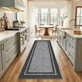 thumbnail image 2 of Garvee 2'x6' Modern Bordered Runner Rug Solid Rugs, Washable Rugs Neutral Minimalist Carpet with Non Slip Backing Soft Thin Low Pile Rugs for Hallway Bedroom Home Decor, Grey, 2 of 9