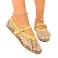thumbnail image 2 of HTHLVMD Mesh Mary Jane Flats, Breathable Ballet Shoes, Women's Mesh Mary Jane Flats Breathable Woven Ballet Shoes Casual Buckle Strap Pointed Toe Dress Shoes Lightweight Loafers, Yellow 7, 2 of 5