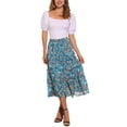 thumbnail image 3 of Women's Floral Skirt Chiffon A-line Long Tiered Ruffle Boho Summer Midi Skirts XL Lake Blue Flower, 3 of 7