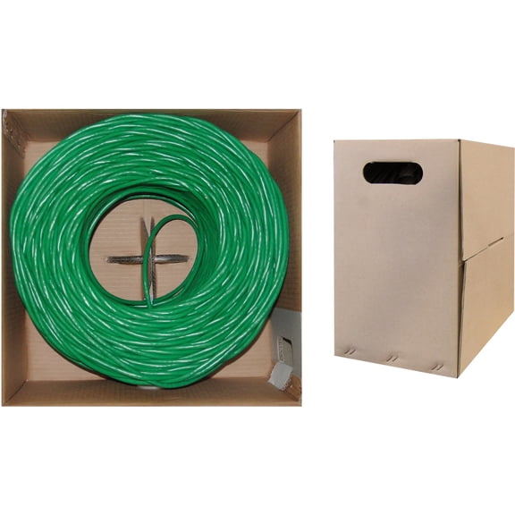 1000 Foot Bulk Cat6 Ethernet Cable, 24 AWG, 350 Mhz, ETL Listed 4 Pair Stranded Bare Copper, Unshielded Twisted Pair(UTP) with Pull Box, CableWholesale, Green