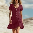 thumbnail image 2 of zbxnLI Women's V Neck Dresses Short Sleeve Dress with Pocket Casual Work Lightweight Ruffle Hem Sundress for Women, 2 of 7