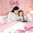 thumbnail image 4 of meiyoeat Ribbon Bowknot Initial R King Size Comforter Sets,Pink Glitter Print Monogram Art Comforters King Size For Girl,Pink Reversible,3-Piece,1 Comforter And 2 Pillowcases, 4 of 7