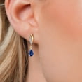 thumbnail image 3 of Gem Stone King 925 Silver and 10K Yellow Gold Blue Created Sapphire and White Lab Grown Diamond Dangle Earrings for Women | 2.24 Cttw | Gemstone September Birthstone | Pear Shape 8X5MM, 3 of 6