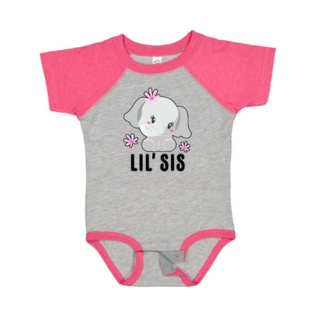 

Inktastic Lil Sis with Cute Elephant with Flower Gift Baby Girl Bodysuit