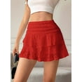 thumbnail image 6 of Womens Pleated Mini Skirt Lace High Waisted Ruffle Short Skirts Red M, 6 of 7