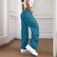 thumbnail image 2 of JUSLIO Pants for Women High Waist Casual Trousers Multi-Pocket Wide Leg Cargo Pants,Blue,L, 2 of 9