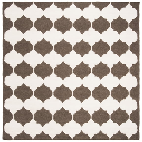 SAFAVIEH Dhurries Warren Geometric Area Rug, Brown/Ivory, 7' x 7' Square