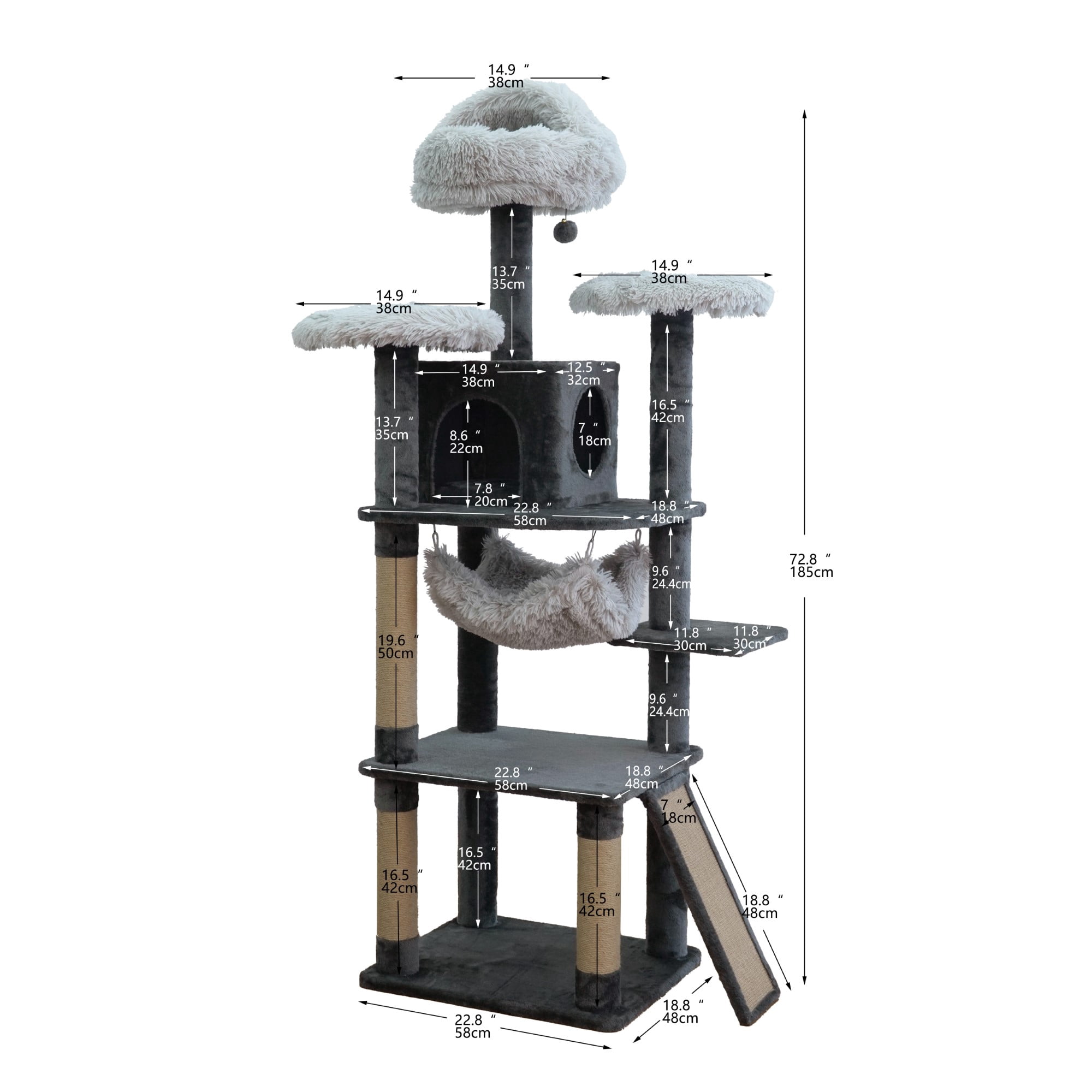 Vibrant Life Large 8-Level 73" Cat Tree with Condo, Hammock and Scratching Posts, Dark Gray
