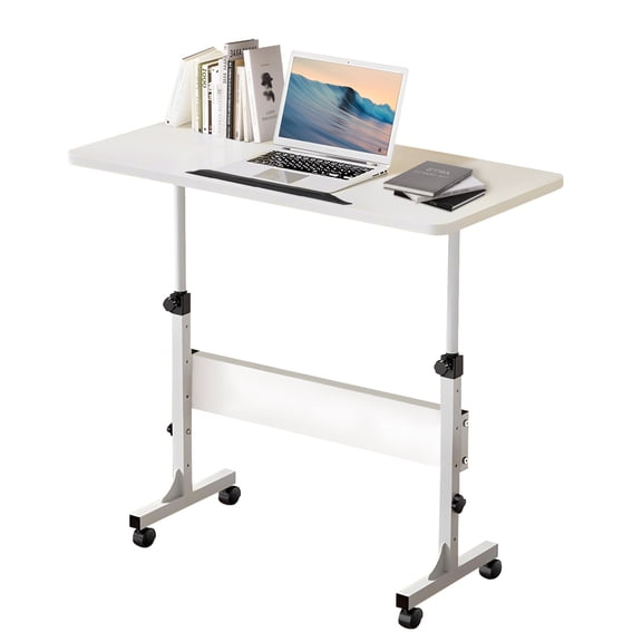HDHNBA Height Adjustable Rolling Portable Standing Laptop Desk with Wheels, White