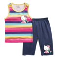 thumbnail image 3 of Hello Kitty-Chaleco a rayas de algodón para niñas, traje exterior informal para niños, cuello redondo sin mangas y pantalones cortos, conjunto de dos piezas, novedad de verano, 3 of 5