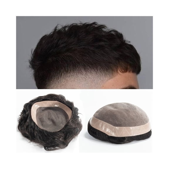 Men Hair Toupee Fine Mono Top with NPU Around Men's Hairpiece 6" Indian Hair Replacement System