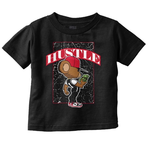 Urban Streetwear Hustle Teddy Bear Toddler Boy Girl T Shirt Infant Toddler Brisco Brands 6M