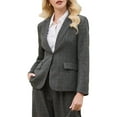 thumbnail image 4 of INSPIRE CHIC Women's Houndstooth Plaid Blazer Work Business Casual Suit Jacket for Fall S Black Grey, 4 of 5
