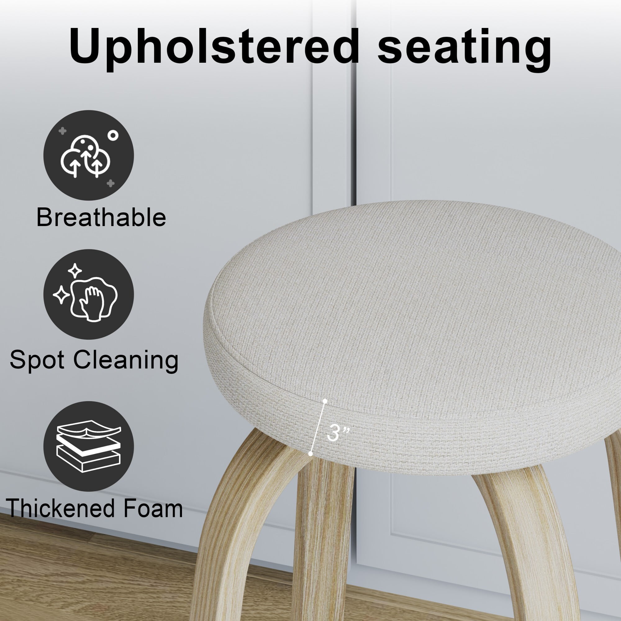AENKYO 26" Swivel Bar Stools Set of 2, Counter Height Island Stools for 34"-40" Counters, Fabric Padded, Beige