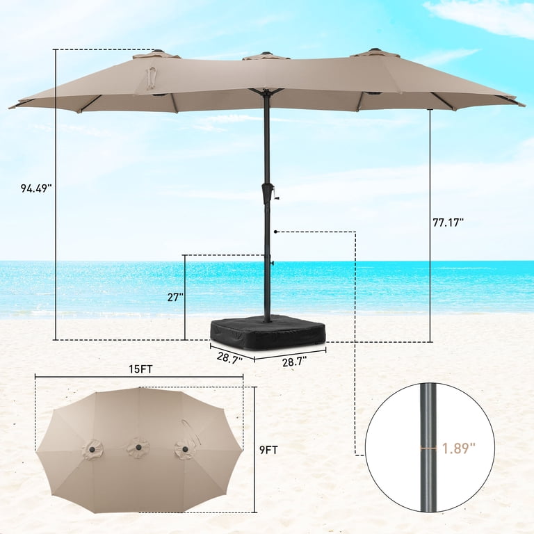 Autlaycil 15ft Rectangle Patio Umbrella with Base, Beige photo 2