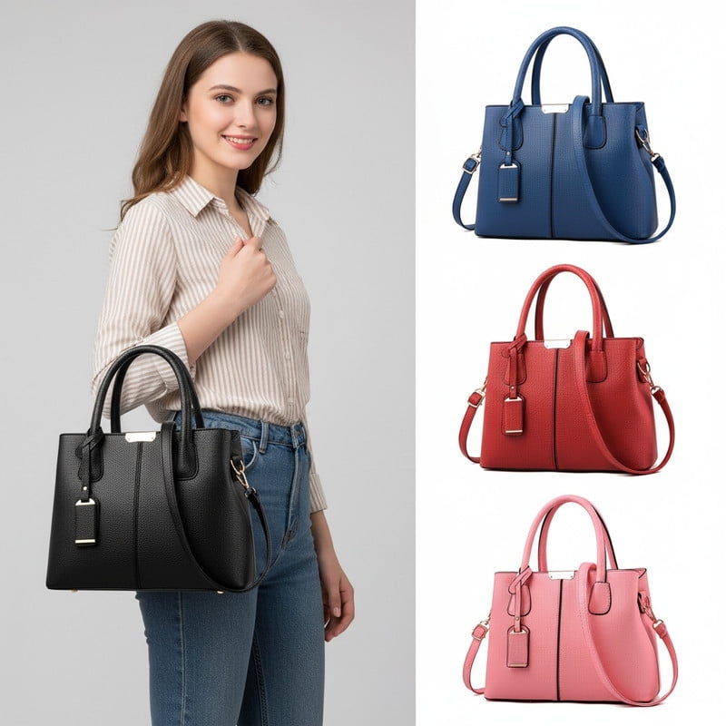 Women’s Large PU Leather Tote Handbag with Removable Shoulder Strap, Roomy Satchel Purse with Multiple Pockets for Work & Travel, 11.8×5.1×8.3 inches(Black)
