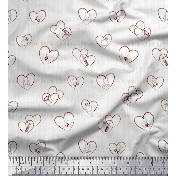 Soimoi Red polyester Crepe Fabric Fashion Accessories & Heart Print Fabric by Yard 52 Inch Wide